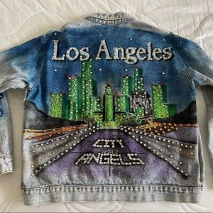 Vintage 1980's 'LOS ANGELES / CITY OF THE ANGELS"  Rhinestone Jean Jacket, M